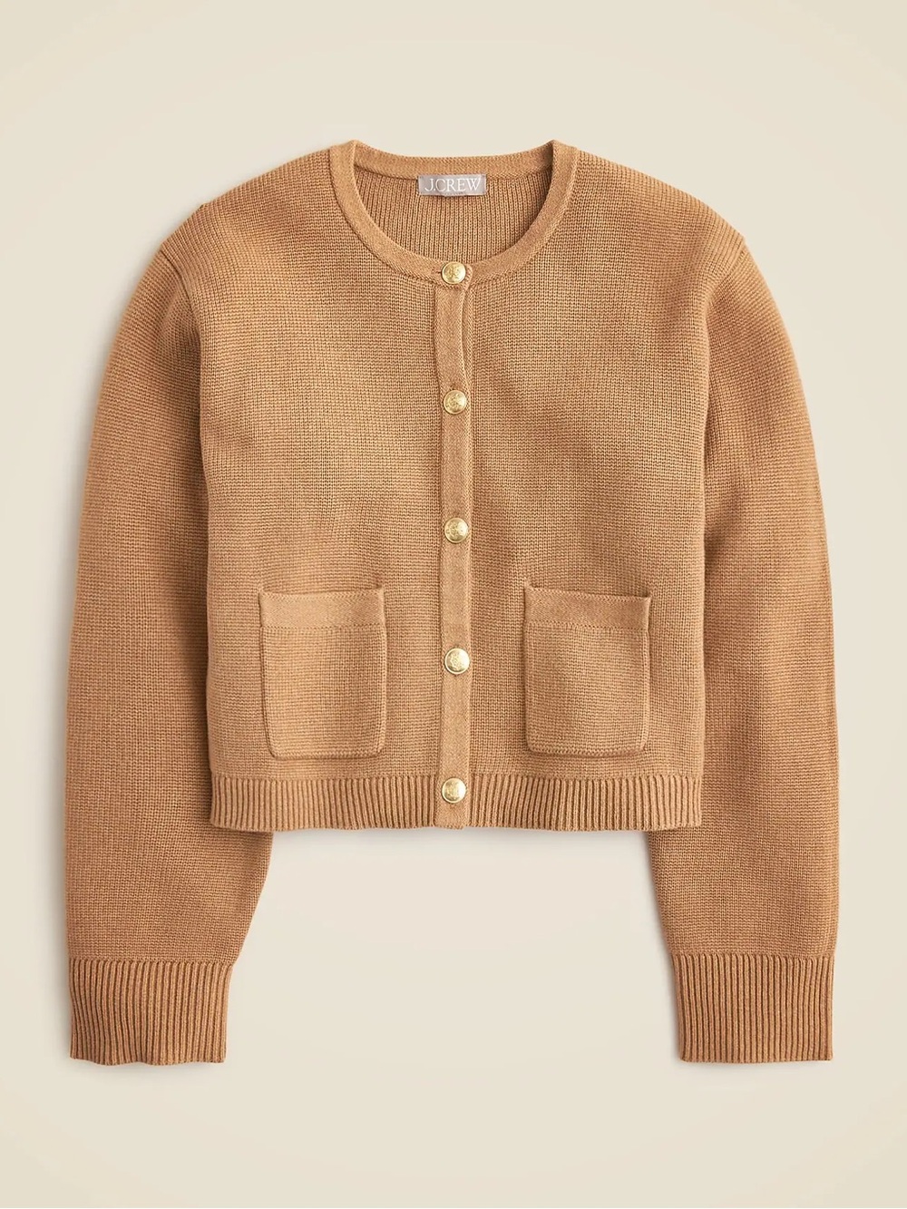 J. Crew Camel Button-Front Knit Cardigan